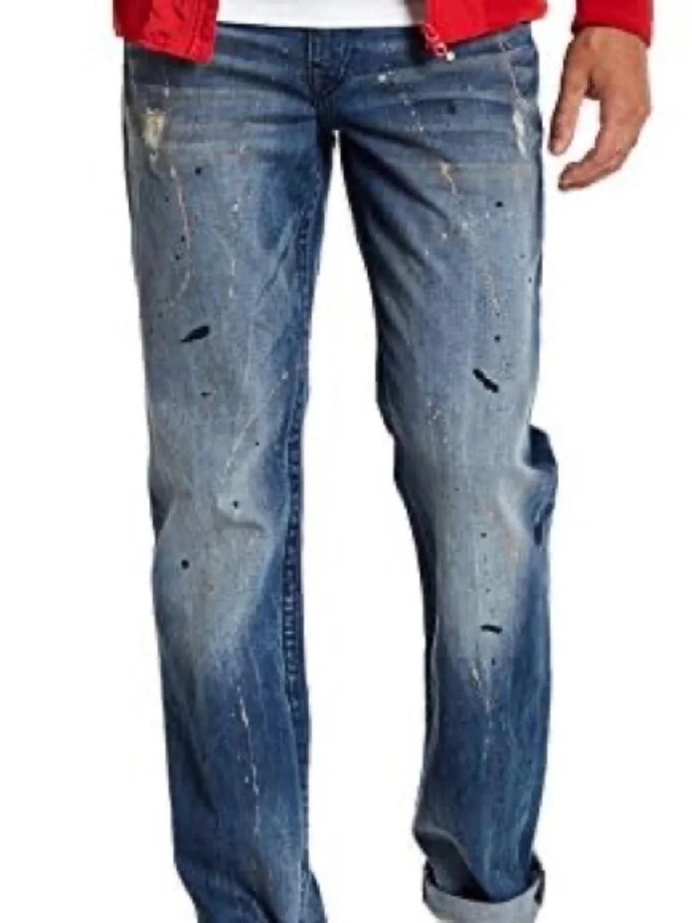 True Religion 36x34 Flap Straight Leg Paint Splatter Jeans
